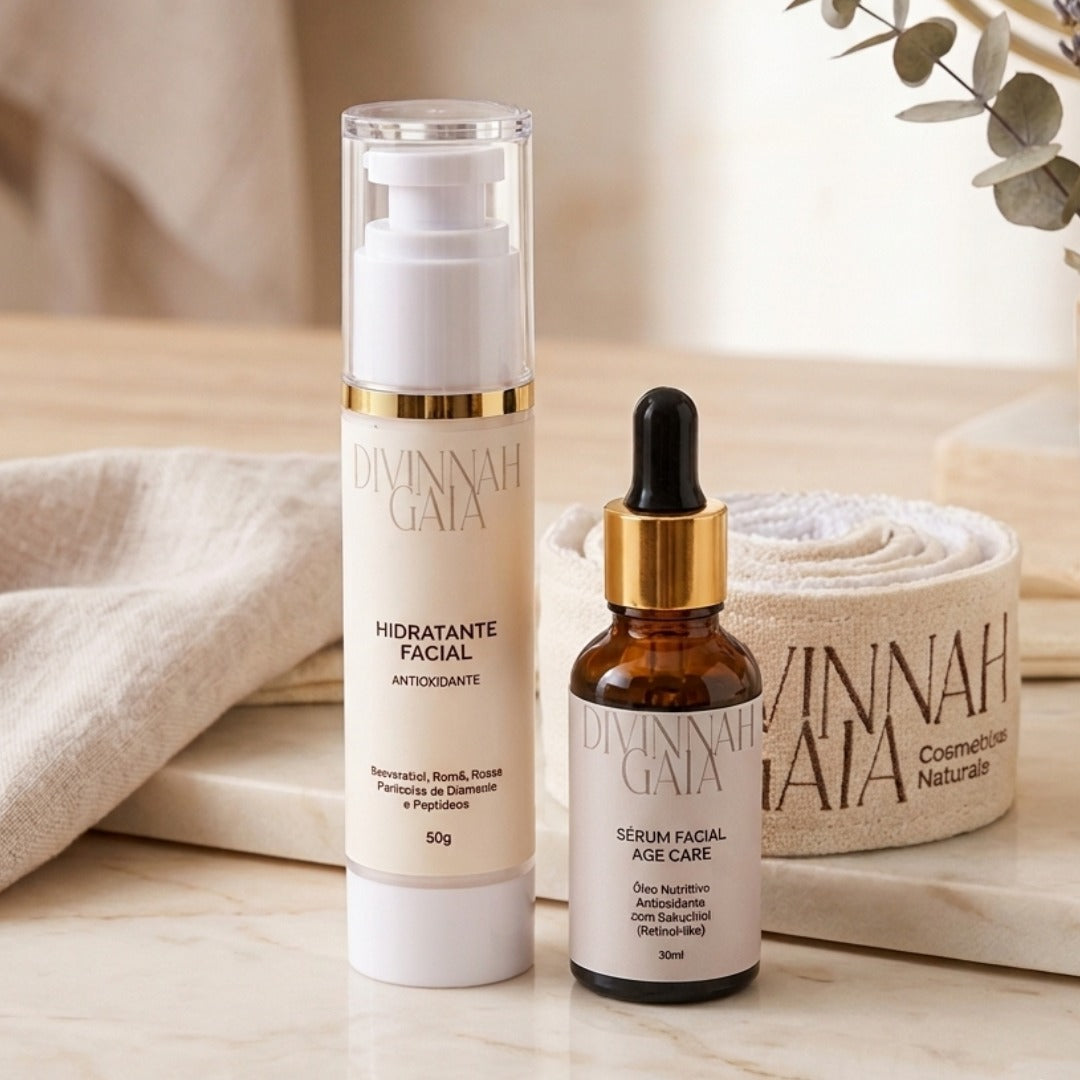 Kit  Nutrição e Hidratação Pele Madura : Resveratrol, Peptídeos e Bakuchiol